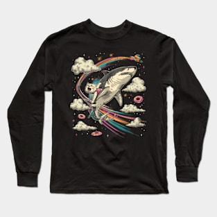 Cat Riding Shark Marine Expedition Long Sleeve T-Shirt